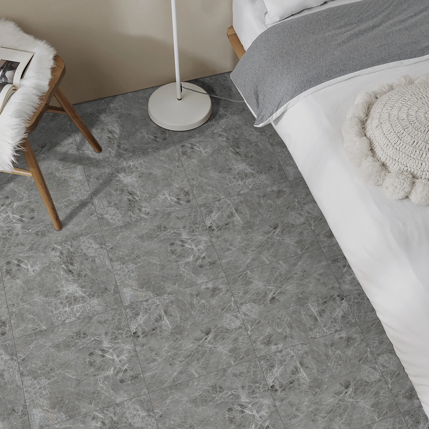 Lxcreat Grey Marble Vinyl Flooring, Peel and Stick Floor Tile Waterproof, Peel and Stick Flooring Durable for Update Bathroom Kitchen Basement Toilet