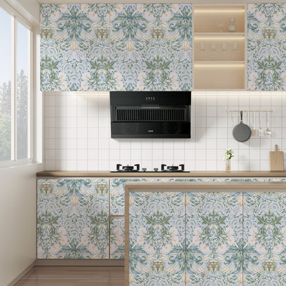Abyssaly Blue Floral Wallpaper Peel and Stick 17.32"×118" Removable Self Adhesive Vinyl Wallpaper for Kitchen Bedroom Closet