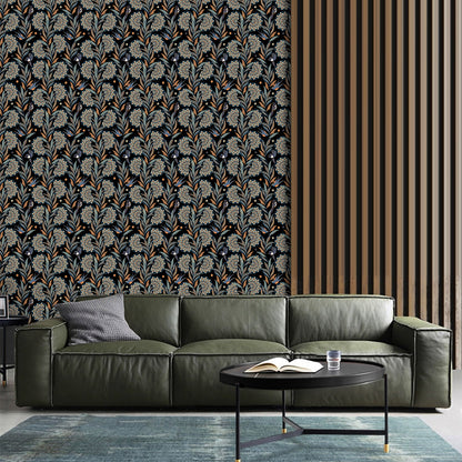 Abyssaly 17.7" x 118" Floral Peel and Stick Wallpaper Black Golden Thicken Waterproof Leaf Vintage Flower Contact Paper