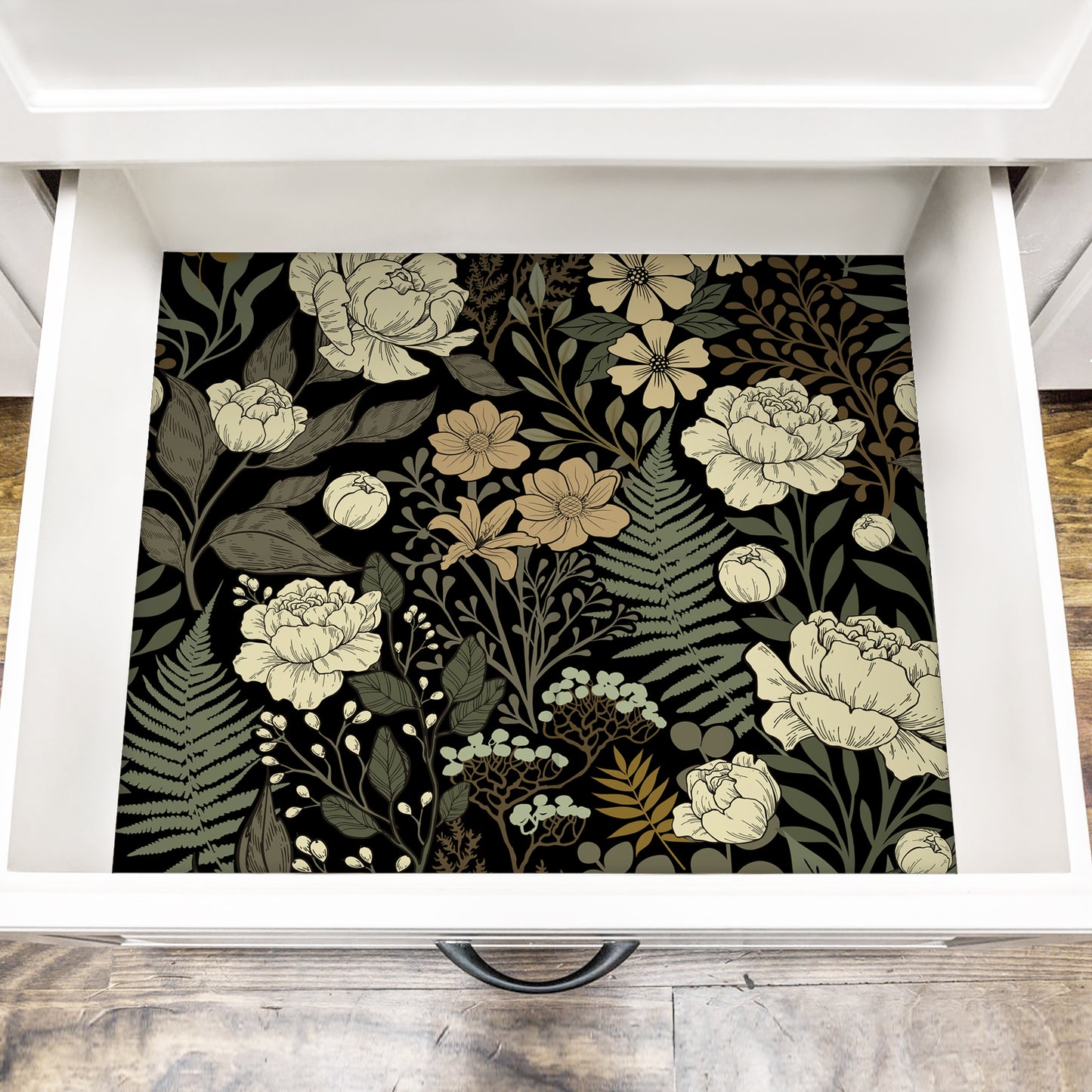 UMIGGEE Floral Wallpaper Peel and Stick Floral Black Wallpaper Self Adhesive Flower Wall Paper Contact Paper 17.7" x 118" Home Decor Wall Covering Old Furniture Renovation