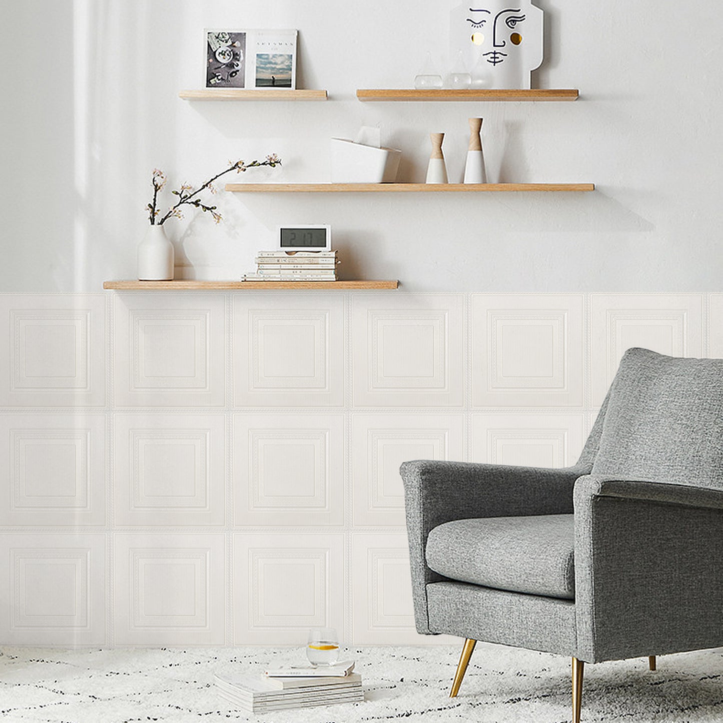 Abyssaly Drop Peel and Stick Ceiling Tile 13.78" x 13.78" 16 Pcs White Foam Ceiling Tile,3D Wall Panels, Easy to Install for Ceiling and Wall Coverage Area 21 sq.ft.