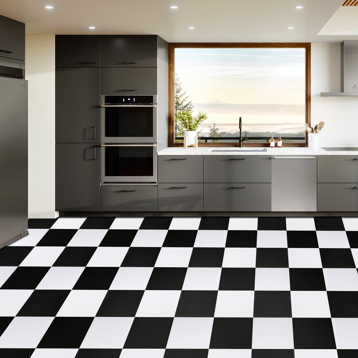 UMIGGEE Black and White Vinyl Flooring 12"x12" (10Pcs/Pack) Peel and Stick Floor Tile/Coverings Easy to Install for Kitchen Living Room (10 sq. ft./Pack, 5 Black and 5 White)