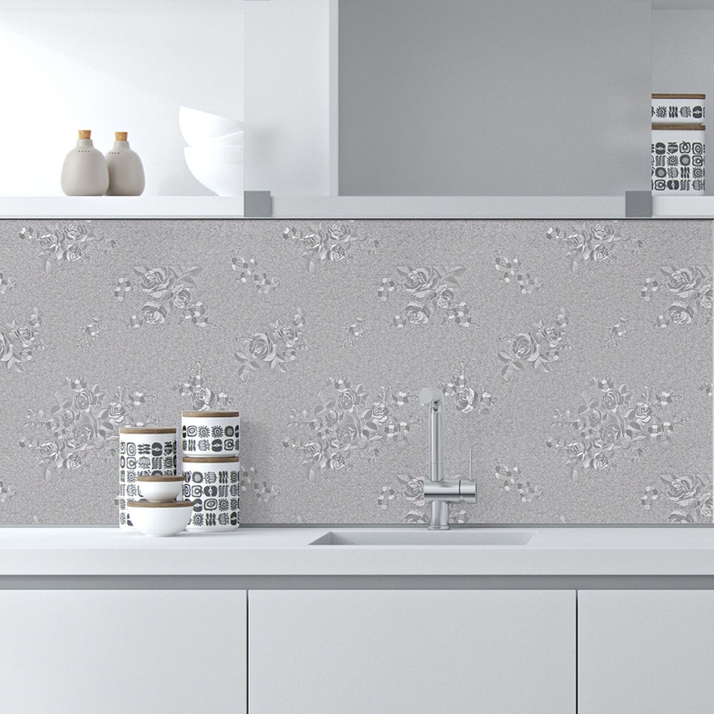 Abyssaly Silver 17.7" x 236" Peel and Stick Wallpaper Self Adhesive Wallpaper Removable Wallpaper Damask Textured Wall Paper Home Decoration