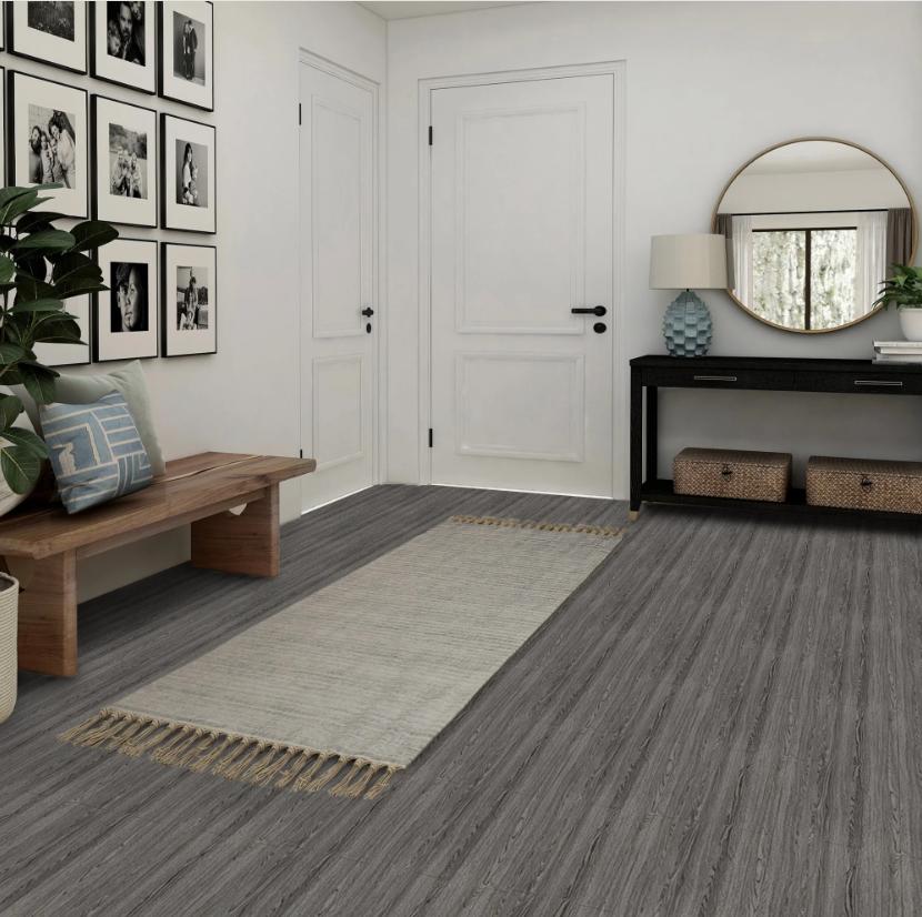 Vinyl Flooring Peel and Stick Roll 15.7-in x 118-in Self Adhesive Vinyl Floor Wood Plank Flooring Wood Grain Floor Dark Gray