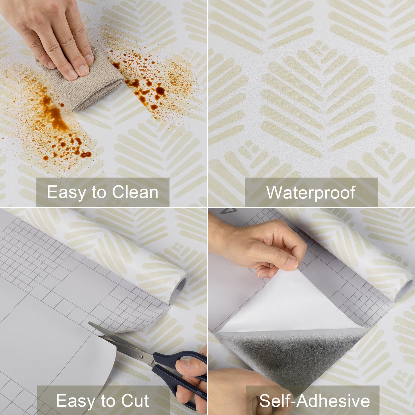 Abyssaly Peel and Stick Wallpaper 17.3"×118" Beige Leaf Self-Adhesive Removable Modern Wallpaper for Home Decor