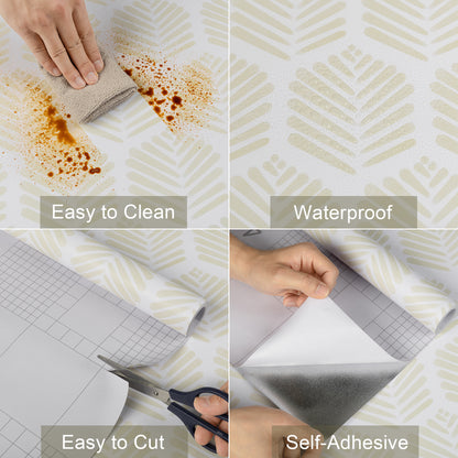 Abyssaly Peel and Stick Wallpaper 17.3"×118" Beige Leaf Self-Adhesive Removable Modern Wallpaper for Home Decor