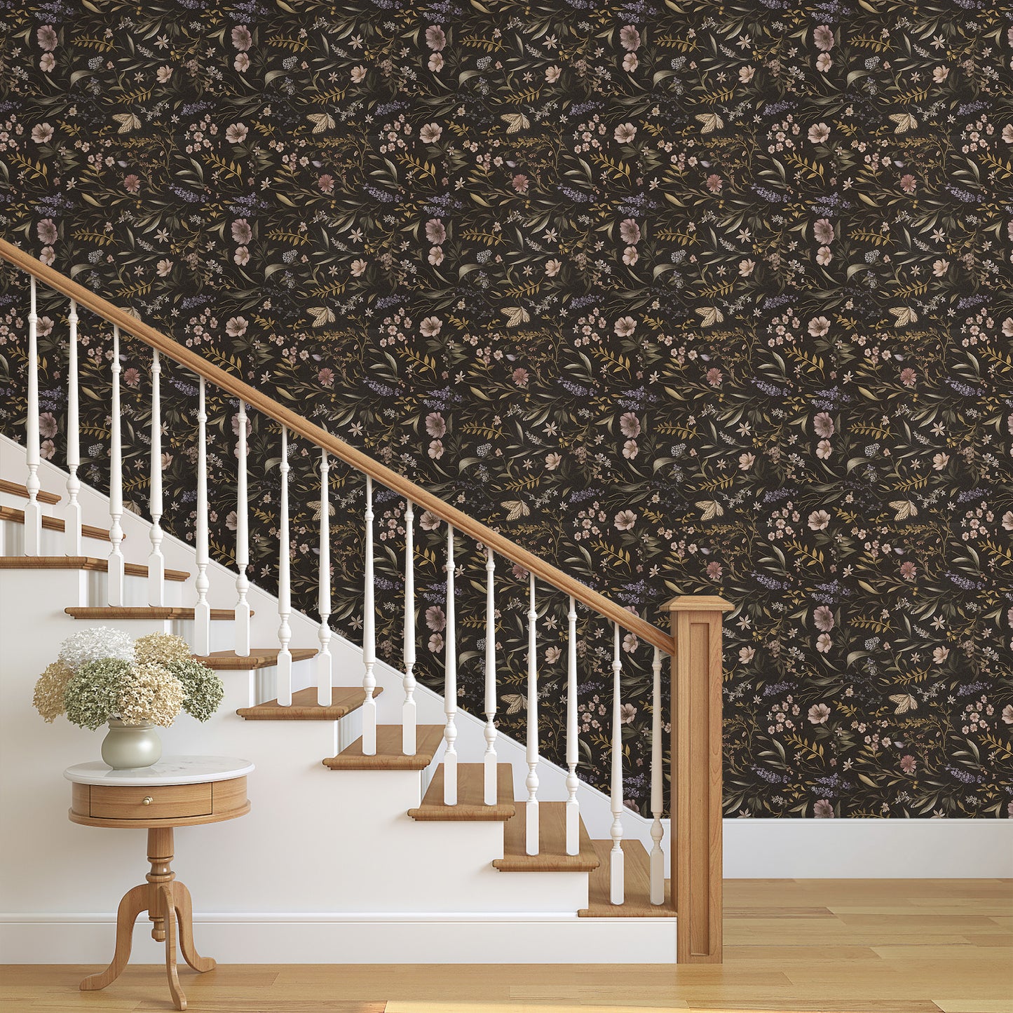 UMIGGEE Floral Wallpaper Peel and Stick Wallpaper Self Adhesive Black Wall Paper Contact Paper 17.3-in x 118-in Home Decor Wall Covering Old Furniture Renovation