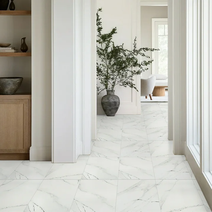 Lxcreat Peel and Stick Floor Tile White Marble Look, Self Adhesive and Durable Vinyl Flooring, Floor Tiles Peel and Stick Waterproof and Easy to Clean, DIY for Bathroom Kitchen 12x12inch (10pcs)