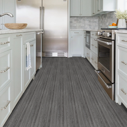 Lxcreat 196.8-in x 23.6-in Vinyl Flooring Gray Peel and Stick Roll Self Adhesive Vinyl Floor Wood Plank Flooring Wood Grain Floor Dark Gray