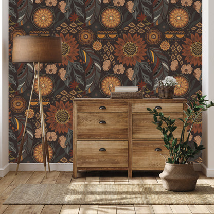 Abyssaly Peel and Stick Wallpaper Removable Self-Adhesive Floral Wallpaper 17.7" x 118" Contact Paper Vintage Boho Retro for Home Decor Bedroom Living Room