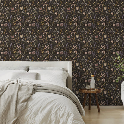 UMIGGEE Floral Wallpaper Peel and Stick Wallpaper Self Adhesive Black Wall Paper Contact Paper 17.3-in x 118-in Home Decor Wall Covering Old Furniture Renovation