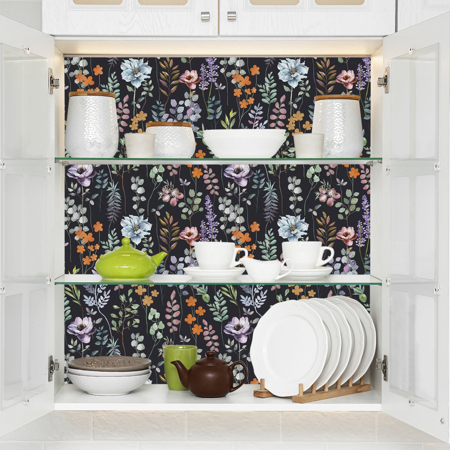 UMIGGEE Floral Wallpaper Peel and Stick Flower Black Wall Paper Self Adhesive Wallpaper 17.7-in x 118-in Contact Paper Removable Wallpaper for Home Decor Wall Covering Old Furniture Renovation