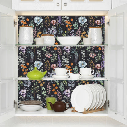 UMIGGEE Floral Wallpaper Peel and Stick Flower Black Wall Paper Self Adhesive Wallpaper 17.7-in x 118-in Contact Paper Removable Wallpaper for Home Decor Wall Covering Old Furniture Renovation