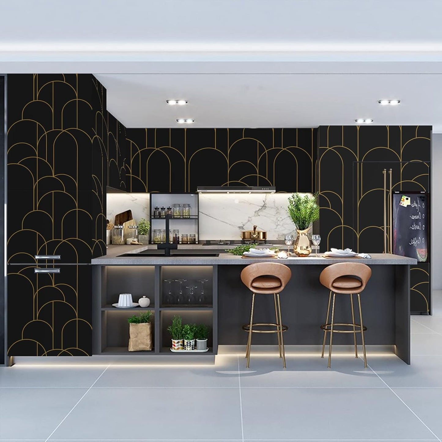Abyssaly Black Peel and Stick Wallpaper Strip Line Contact Paper 17.7" x 78.7" Black/Gold Geometric Self-Adhesive Removable Vinyl Wallpaper for Bedroom