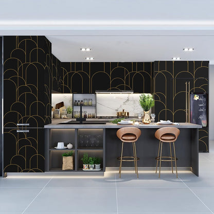 Abyssaly Black Peel and Stick Wallpaper Strip Line Contact Paper 17.7" x 78.7" Black/Gold Geometric Self-Adhesive Removable Vinyl Wallpaper for Bedroom