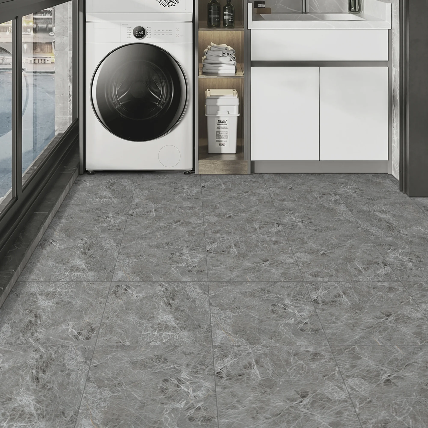 Lxcreat Grey Marble Vinyl Flooring, Peel and Stick Floor Tile Waterproof, Peel and Stick Flooring Durable for Update Bathroom Kitchen Basement Toilet