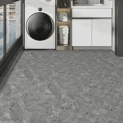 Lxcreat Grey Marble Vinyl Flooring, Peel and Stick Floor Tile Waterproof, Peel and Stick Flooring Durable for Update Bathroom Kitchen Basement Toilet