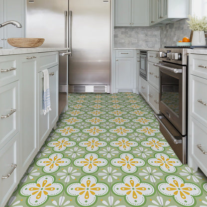 UMIGGEE Peel and Stick Floor Tile 12in x 12in x 1mm (10 Pcs/Pack) Floor Green flower Self Adhesive Vinyl Flooring Durable Transform for Kitchen Bedroom Laundry Room (10 Sq. ft/Pack)