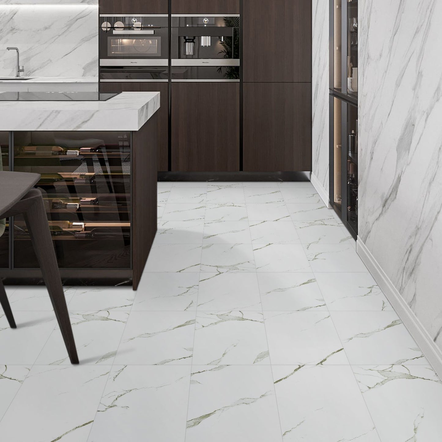 UMIGGEE White Marble Peel and Stick Floor Tile Vinyl Flooring 11.8in x 11.8in x 1.0mm 5-pcs Self Adhesive DIY Vinyl Flooring for Kitchen Dinning Room Bedroom Home Decoration