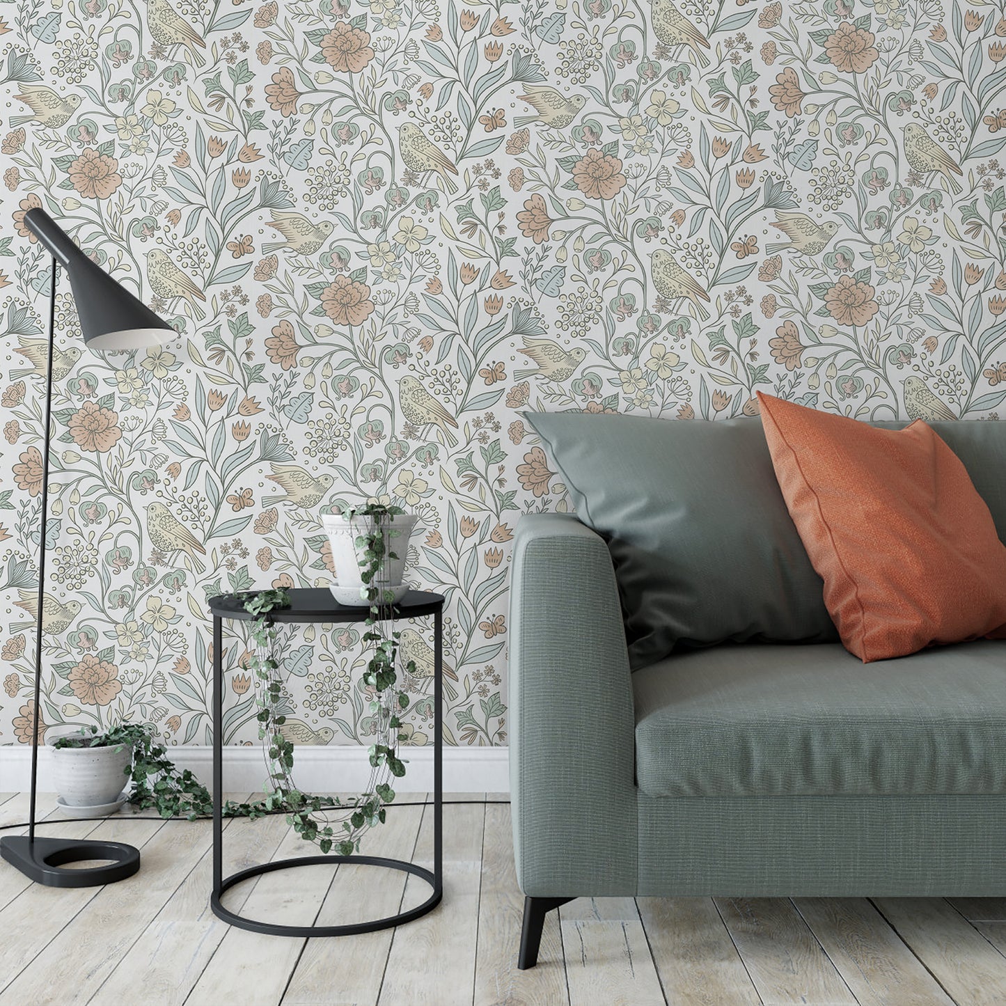 Abyssaly Floral Peel and Stick Wallpaper 17.7 "x 118"White Bird and Flower Wallpaper Vintage Vinyl Contact Paper Suitable for Home Walls Cabinet Bedroom