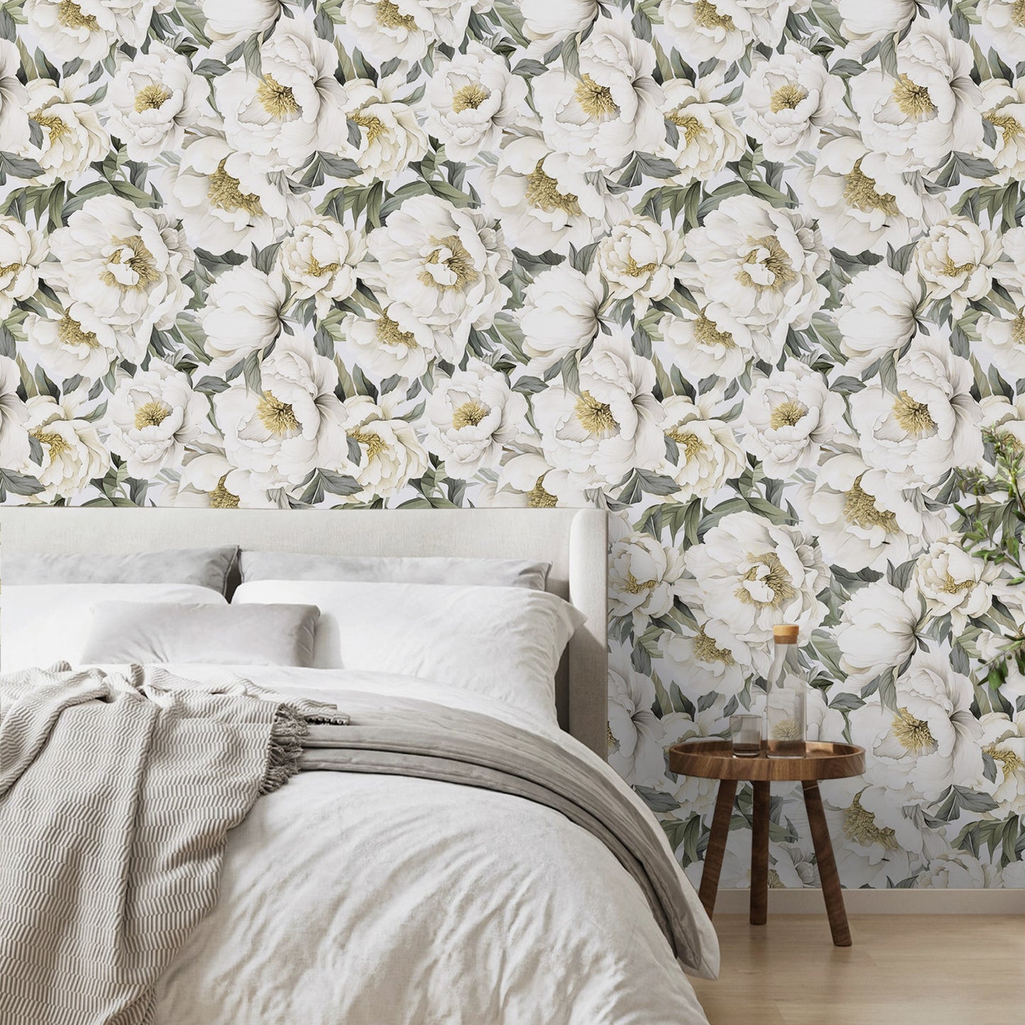 Abyssaly Beige Floral Contact Wallpaper 17.7 in x 236 in Peel and Stick Wallpaper Self-adhesive Removable Wall Paper for Home Decor Bedroom Livingroom Kitchen Wall Fabric and Furniture Renovation