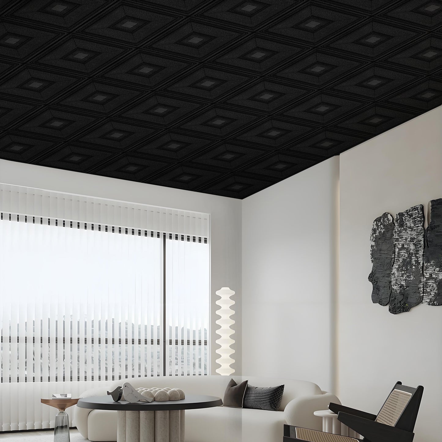 Abyssaly Peel and Stick Ceiling Tile 13.7" x 13.7" 16 Pcs Black Ceiling Tile Coverage Area 21 sq.ft, Easy to Install for Ceiling and Wall, Plain Black
