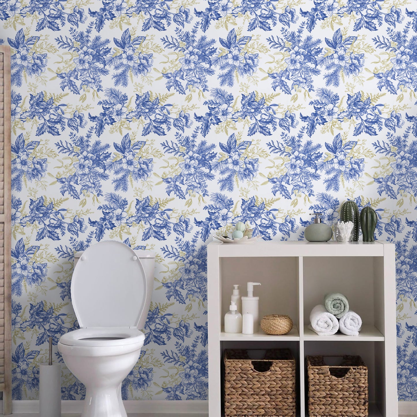 Abyssaly Blue Floral Wallpaper Peel and Stick Wallpaper 17.3"×118" Self Adhesive Removable Wallpaper Vintage Flower Vinyl Wall Paper