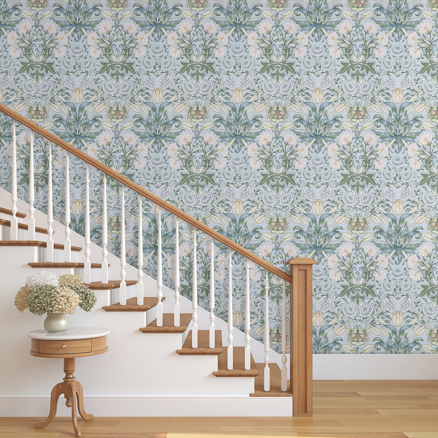 Abyssaly Blue Floral Wallpaper Peel and Stick 17.32"×118" Removable Self Adhesive Vinyl Wallpaper for Kitchen Bedroom Closet