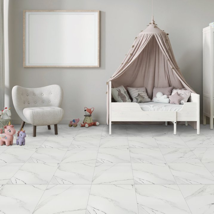 Lxcreat Peel and Stick Floor Tile White Marble Look, Self Adhesive and Durable Vinyl Flooring, Floor Tiles Peel and Stick Waterproof and Easy to Clean, DIY for Bathroom Kitchen 12x12inch (10pcs)