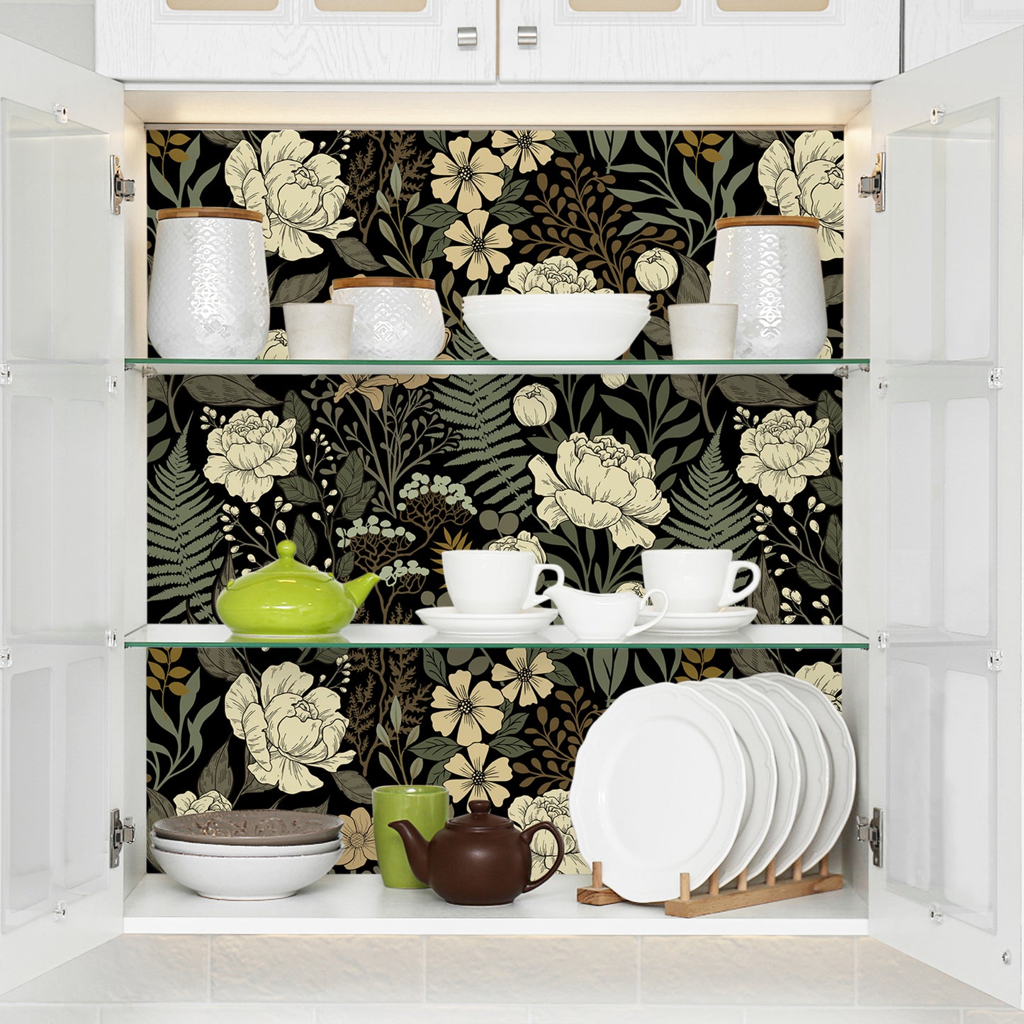 UMIGGEE Floral Wallpaper Peel and Stick Floral Black Wallpaper Self Adhesive Flower Wall Paper Contact Paper 17.7" x 118" Home Decor Wall Covering Old Furniture Renovation