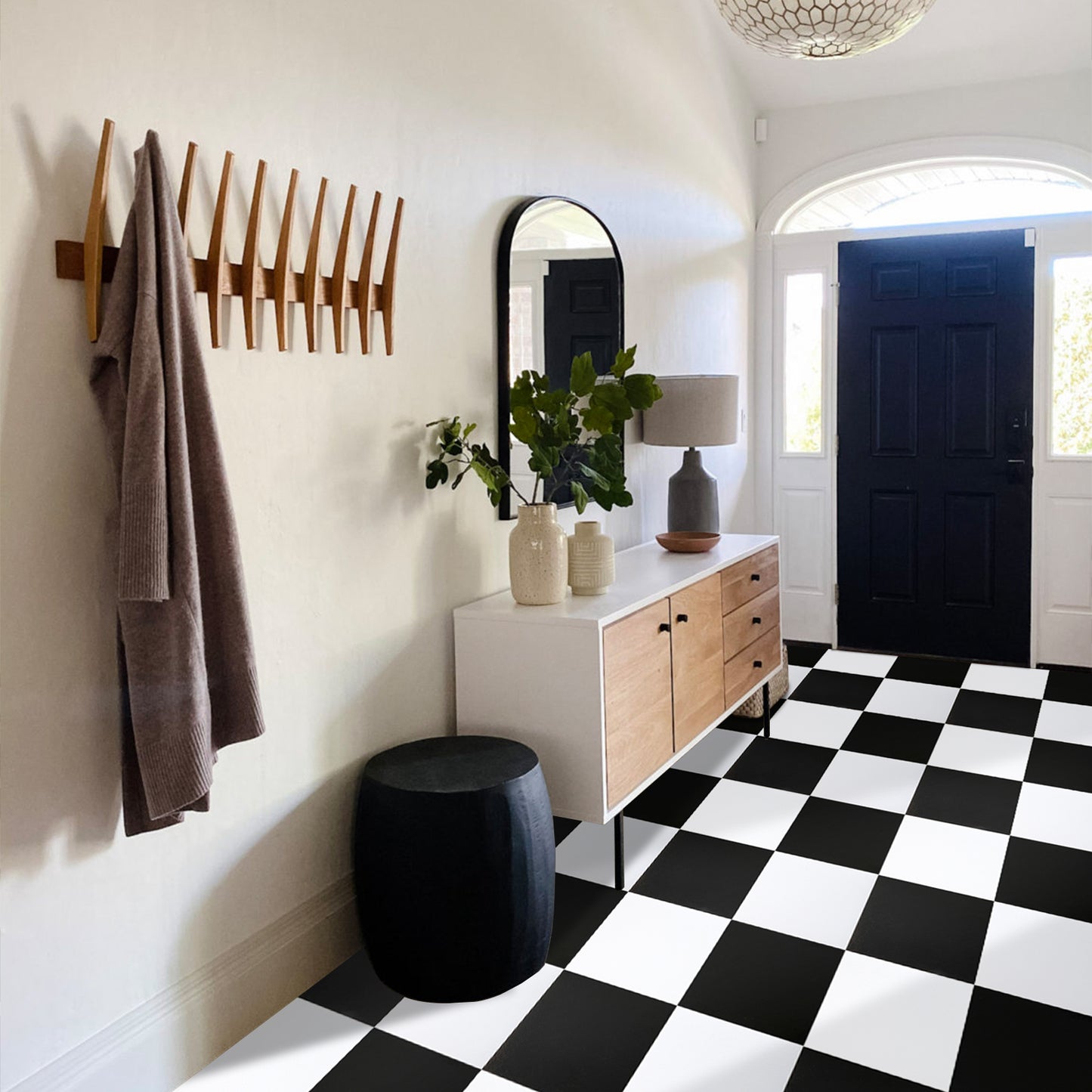UMIGGEE Black and White Vinyl Flooring 12"x12" (10Pcs/Pack) Peel and Stick Floor Tile/Coverings Easy to Install for Kitchen Living Room (10 sq. ft./Pack, 5 Black and 5 White)