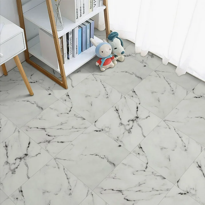 Lxcreat Vinyl Flooring Peel and Stick Flooring Tile 12" x 12" 20Pcs Self Adhesive and Removable, White Marble Look Vinyl Tiles for Kitchen