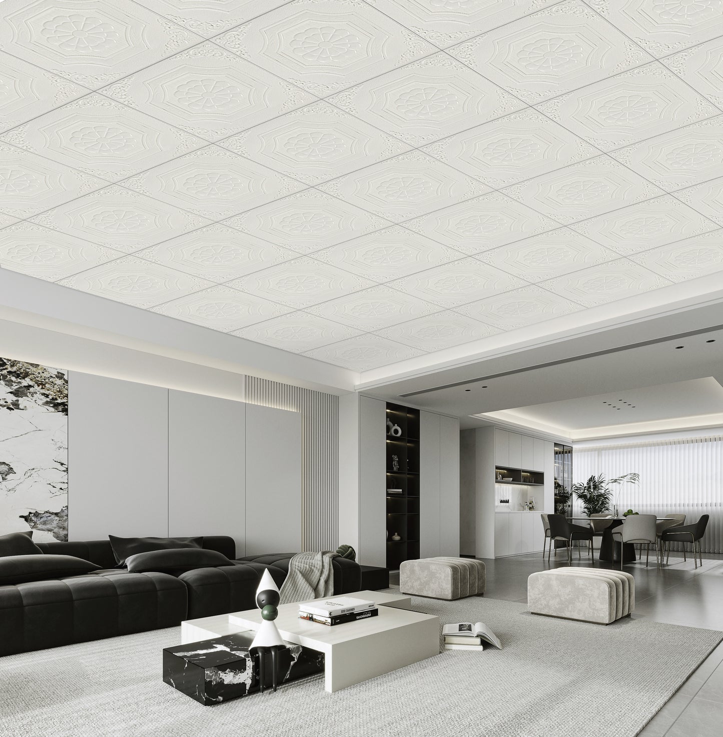 Abyssaly 13.7" x 13.7" ,16 Pcs, Peel and Stick Ceiling Tile, Self-Adhesive Texture Ceiling tiles for Living Room, Kitchen, Bathroom