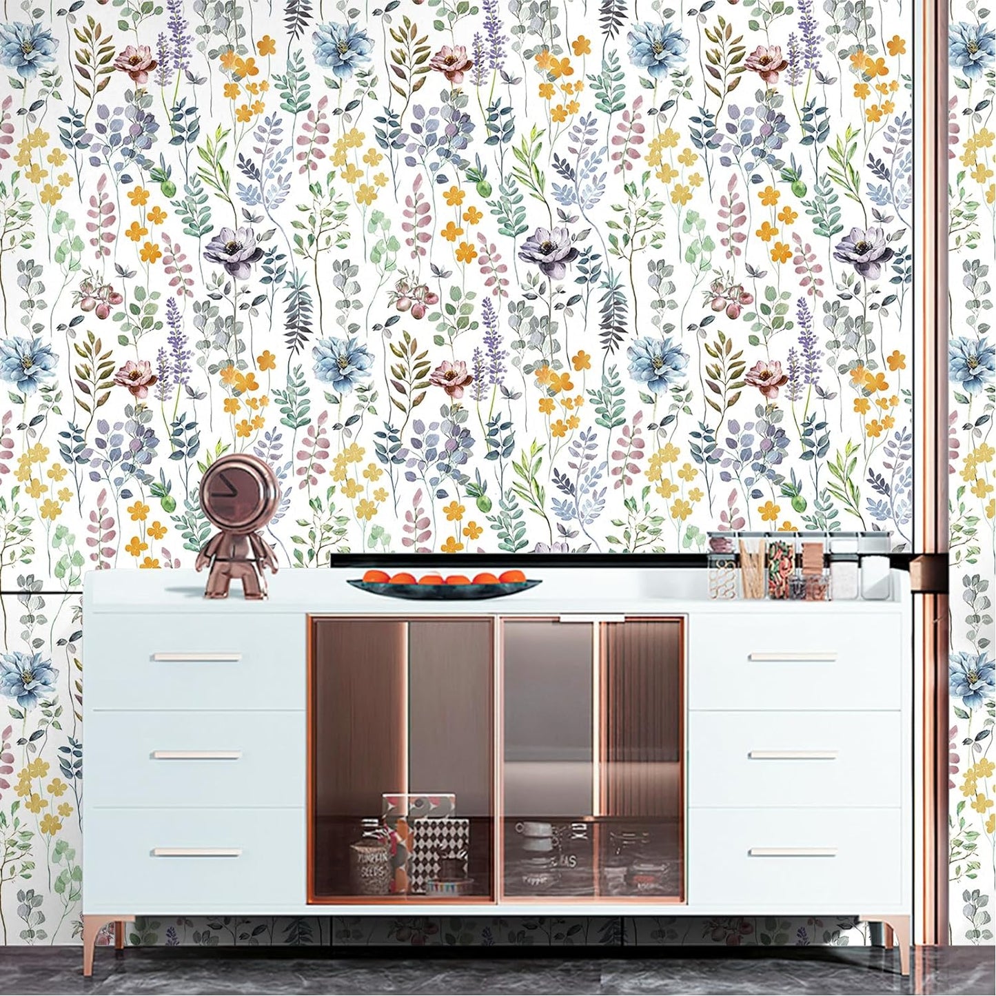 UMIGGEE Floral Wallpaper Peel and Stick Floral White Wall Wallpaper Self Adhesive Flower Wallpaper Contact Paper 17.7-in x 118-in Home Decor Wall Covering Old Furniture Renovation