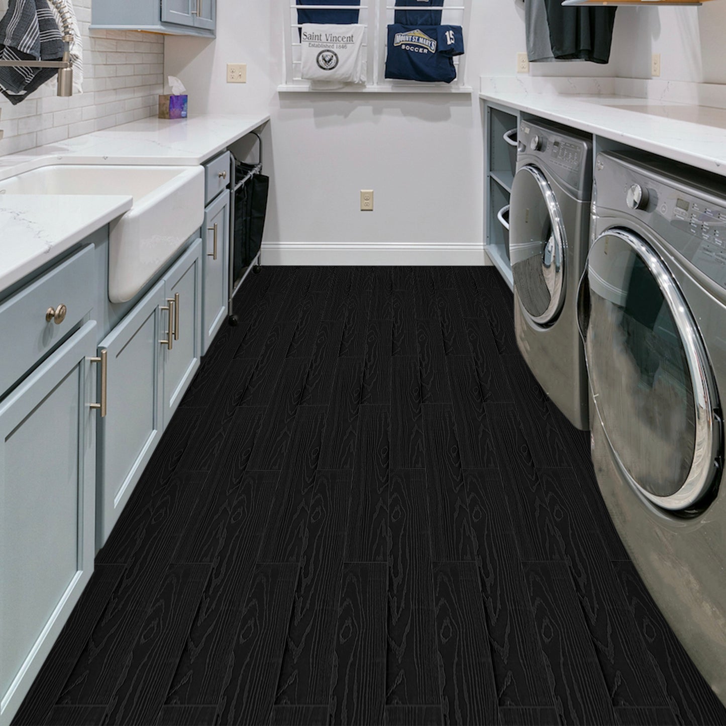 UMIGGEE Black Peel and Stick Vinyl Flooring Roll 15.7-in x 118-in/12.8 Sq.Ft Thicken Self-Adhesive Vinyl Wood Grain Floor Wear-Resistant Easy DIY Install Home Decor