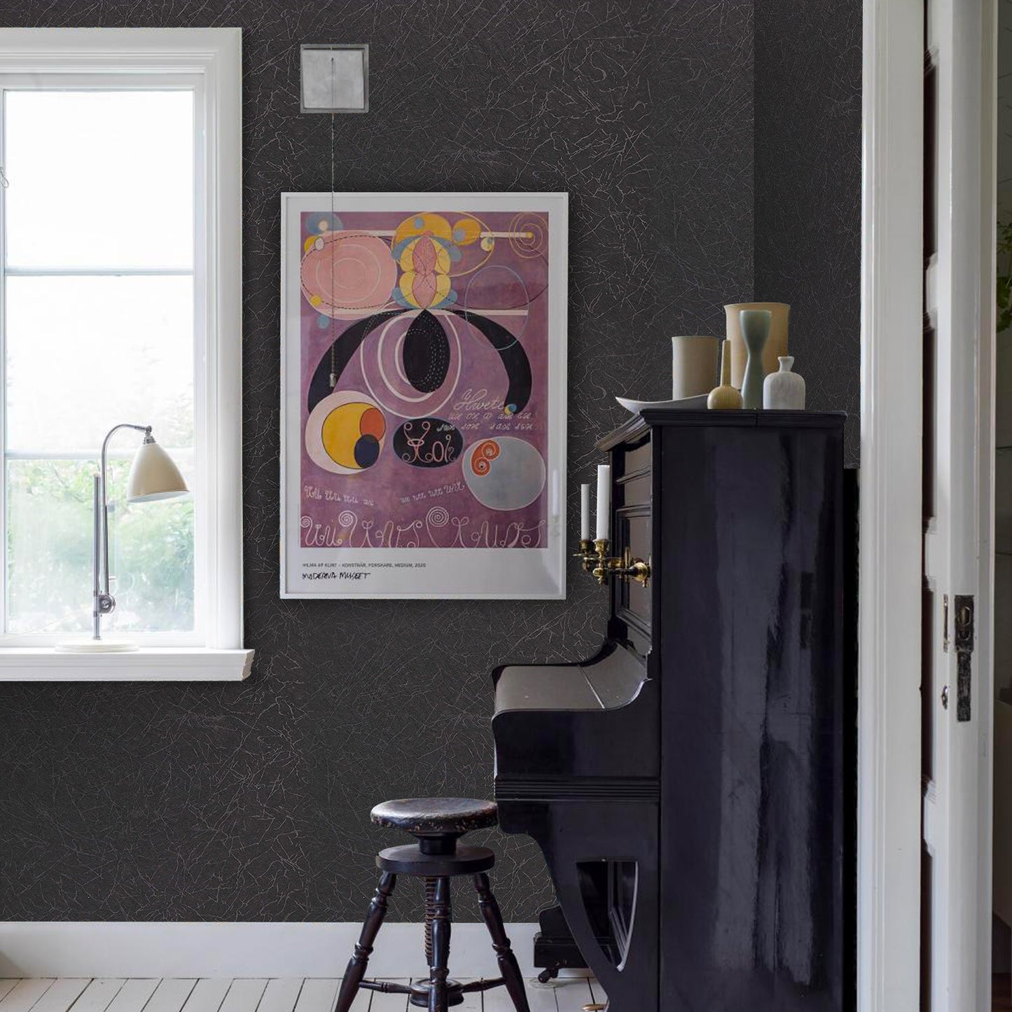 Meiban 15.74" x 118" Black Silk Wallpaper Peel and Stick Wallpaper Embossed Self Adhesive Textured Pattern Wallpaper Kitchen Counter Top Contact Paper