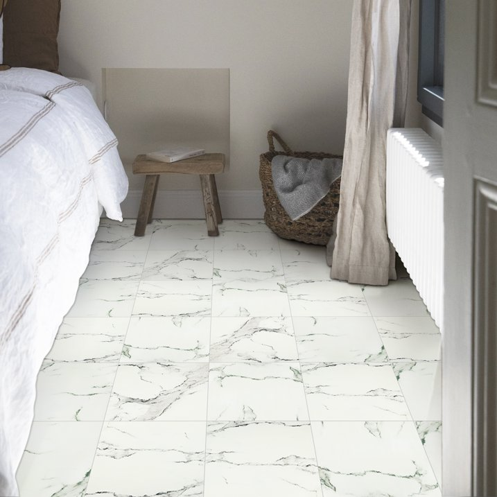 Lxcreat Vinyl Flooring 12" x 12" Peel and Stick Floor Tile Waterproof Removable Flooring Tiles for Rentals Bathroom Kitchen, White and Grey Marble Look