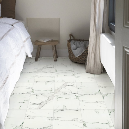 Lxcreat Vinyl Flooring 12" x 12" Peel and Stick Floor Tile Waterproof Removable Flooring Tiles for Rentals Bathroom Kitchen, White and Grey Marble Look