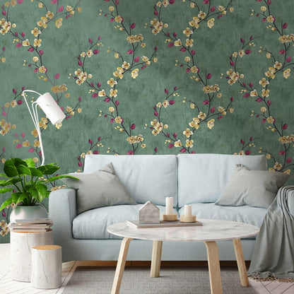 Meiban Floral Peel and Stick Wallpaper Green Floral Contact Paper 17.7" x 118" Removable Wallpaper Decorative Self Adhesive Wallpaper Wall Paper for Home Decor Wall Covering Old Furniture Renovation
