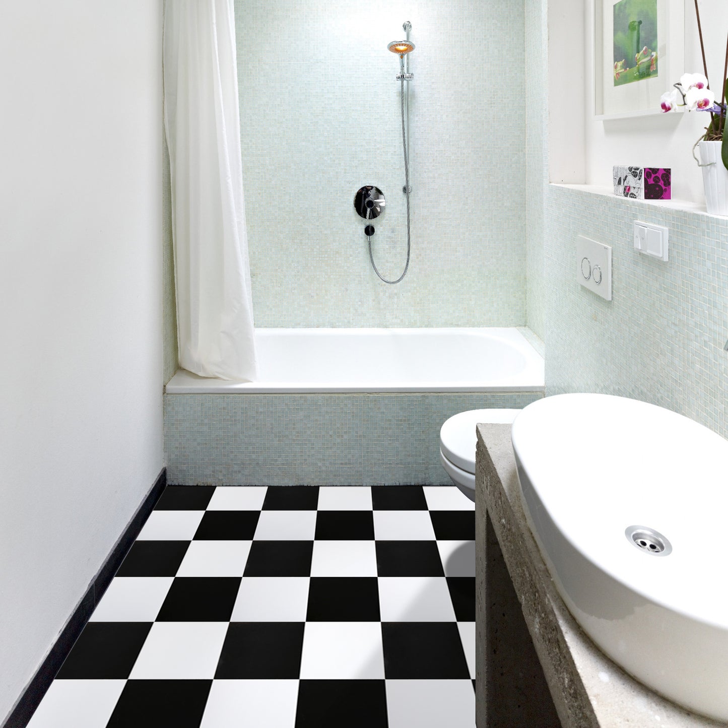 Abyssaly 12"x12"10 Pcs (1.5mm) Peel and Stick Floor Tile Black and White Vinyl Flooring Easy to Install and Waterproof for Bathroom and Kitchen Floor