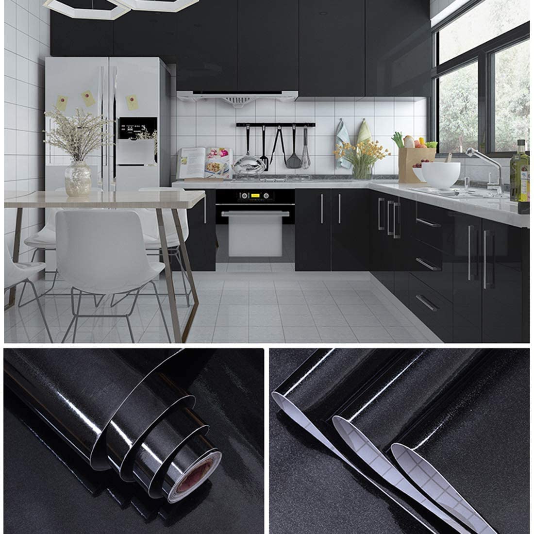 Abyssaly15.7" x 393.7" Peel and Stick Wallpaper Black Glitter Wallpaper Self Adhesive Contact Paper Film Decorative Paper for Wallcovering Kitchen Countertop Wardrobe Furniture