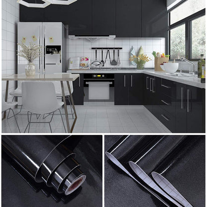 Abyssaly15.7" x 393.7" Peel and Stick Wallpaper Black Glitter Wallpaper Self Adhesive Contact Paper Film Decorative Paper for Wallcovering Kitchen Countertop Wardrobe Furniture