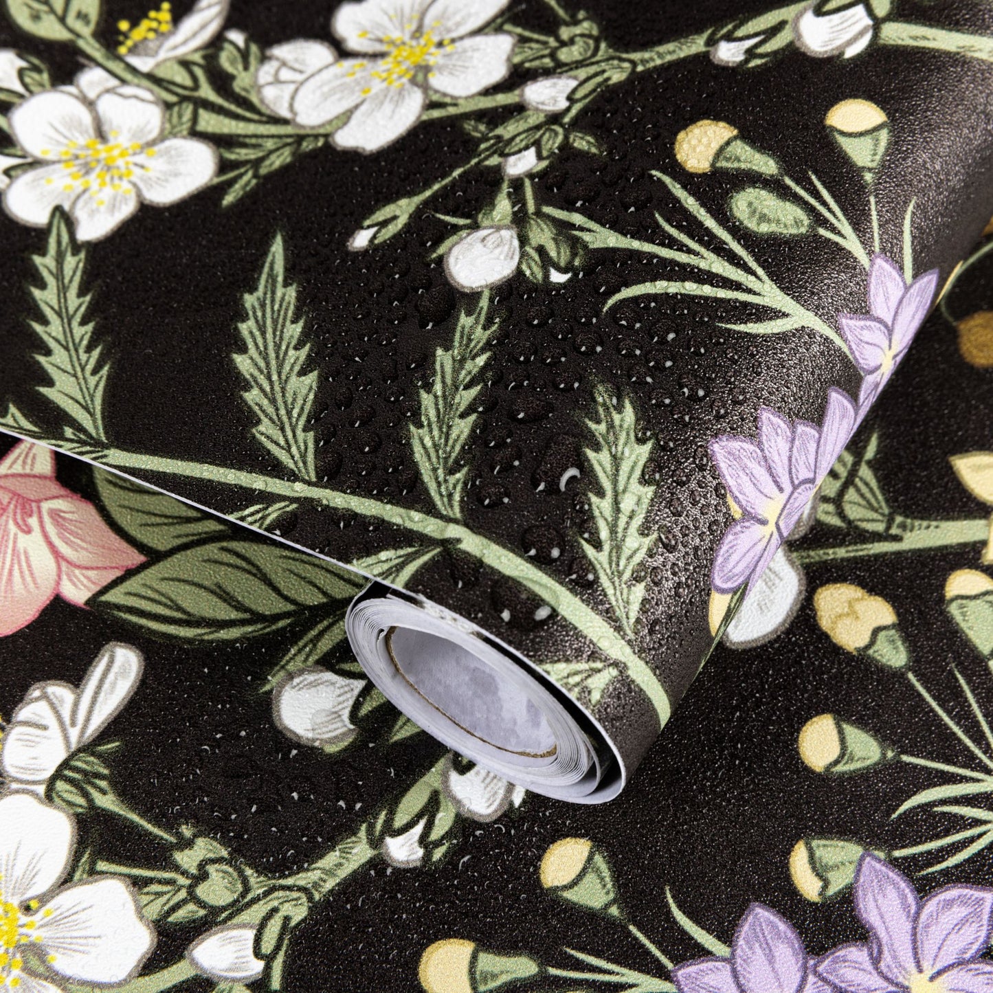 Abyssaly 17.7" x 118" Peel and Stick Wallpaper Black Floral Wallpaper Wall Stick Removable Wallpaper