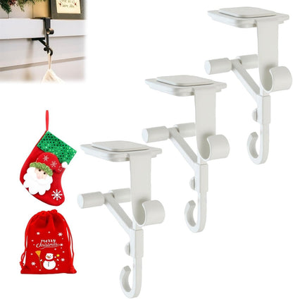Lxcreat Fireplace Stocking and Garland Hanger, Paeose Garland Holder for Mantle, Adjustable 2 in 1 Double Mantel Hangers for Front Door, Christmas Stocking Holder for Home Decoration (White-3pcs)