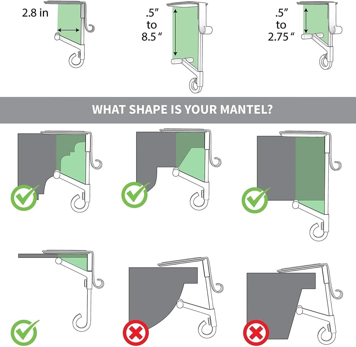 Lxcreat Fireplace Stocking and Garland Hanger, Paeose Garland Holder for Mantle, Adjustable 2 in 1 Double Mantel Hangers for Front Door, Christmas Stocking Holder for Home Decoration (Black-6pcs)