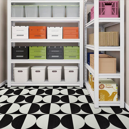 UMIGGEE Black&White Semicircul Vinyl Floor Tile 11.8"x11.8"x1.0mm (10-pcs) Peel and Stick Floor Tile Self Adhesive Leathers Look Flooring Tile Home Decor Kitchen Bedroom (Cover 9.6 sq. ft./ Pack)