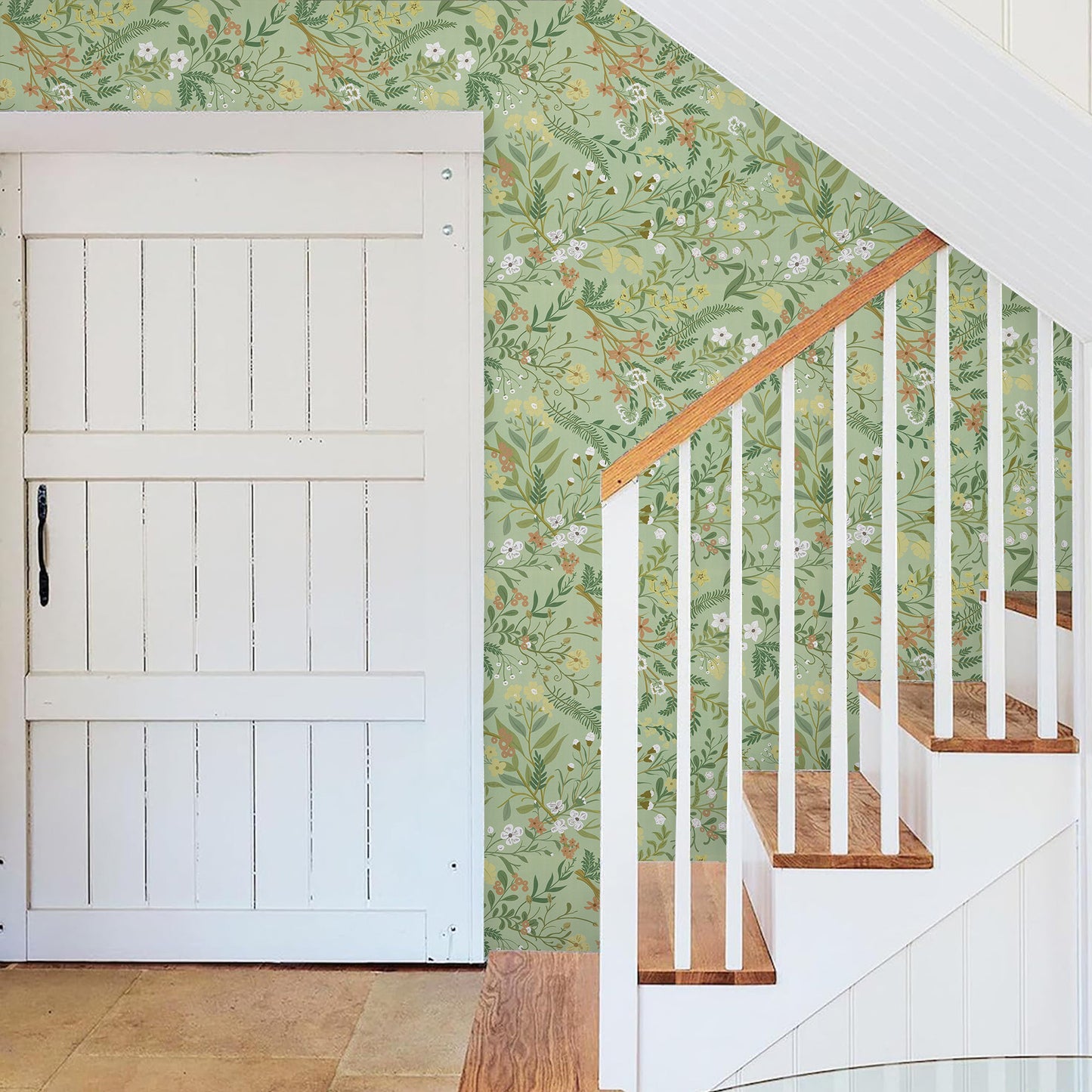 Abyssaly Floral Peel and Stick Wallpaper 17.3"×118" Removable Self-Adhesive Green Vinyl Wallpaper for Home Decor