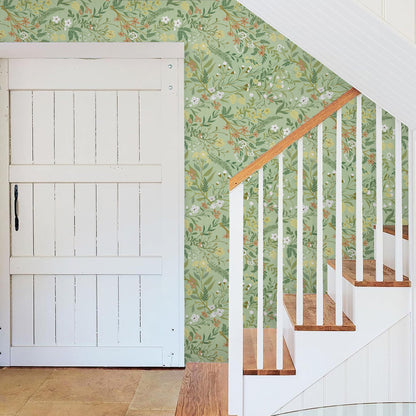 Abyssaly Floral Peel and Stick Wallpaper 17.3"×118" Removable Self-Adhesive Green Vinyl Wallpaper for Home Decor