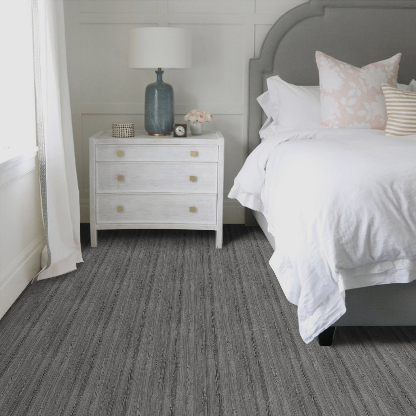 Abyssaly Peel and Stick Vinyl Flooring Roll 15.7" x 118"/12.8 Sq.ft. Thicken Self-Adhesive Natural Grey Wood Floor Tile Easy DIY Install Home Decor