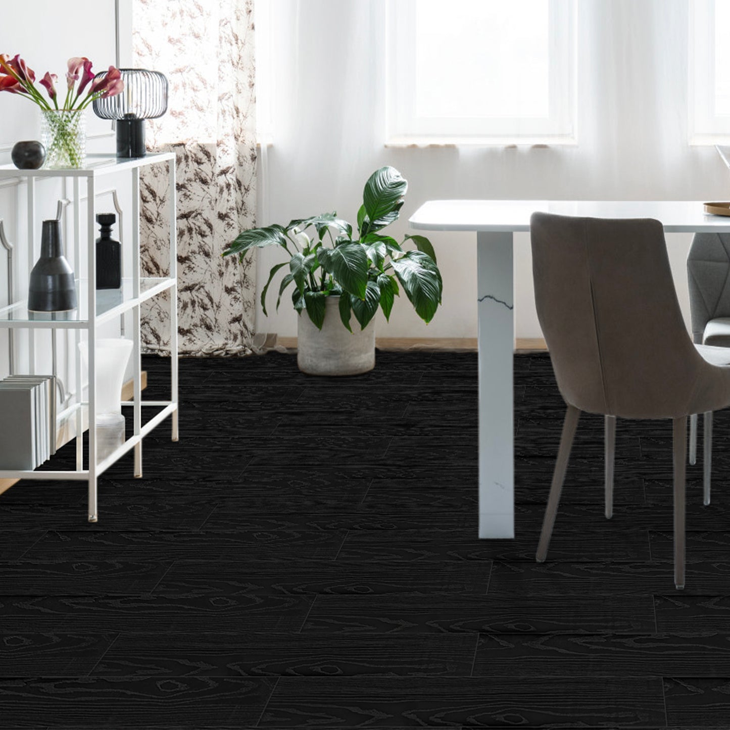 UMIGGEE Black Peel and Stick Vinyl Flooring Roll 15.7-in x 118-in/12.8 Sq.Ft Thicken Self-Adhesive Vinyl Wood Grain Floor Wear-Resistant Easy DIY Install Home Decor